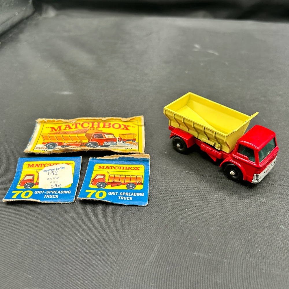 Matchbox Lesney No 70 Grit Spreading Truck Red Yellow England Vintage Box Panels
